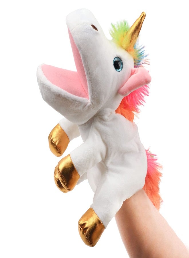 Hopearl Plush Unicorn Hand Puppet with Open Movable Mouth for Imaginative Play, Role Play, Interactive Toy for Storytelling Teaching Puppet Theater, Birthday Gifts for Kids Girls, White, 12'' - Image 4